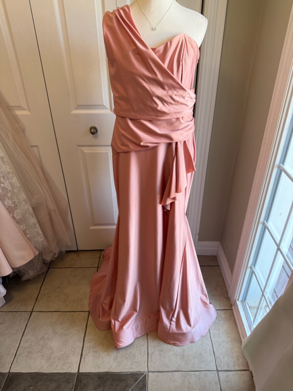 Dessy Collection One-Shoulder Desert Rose Evening Gown